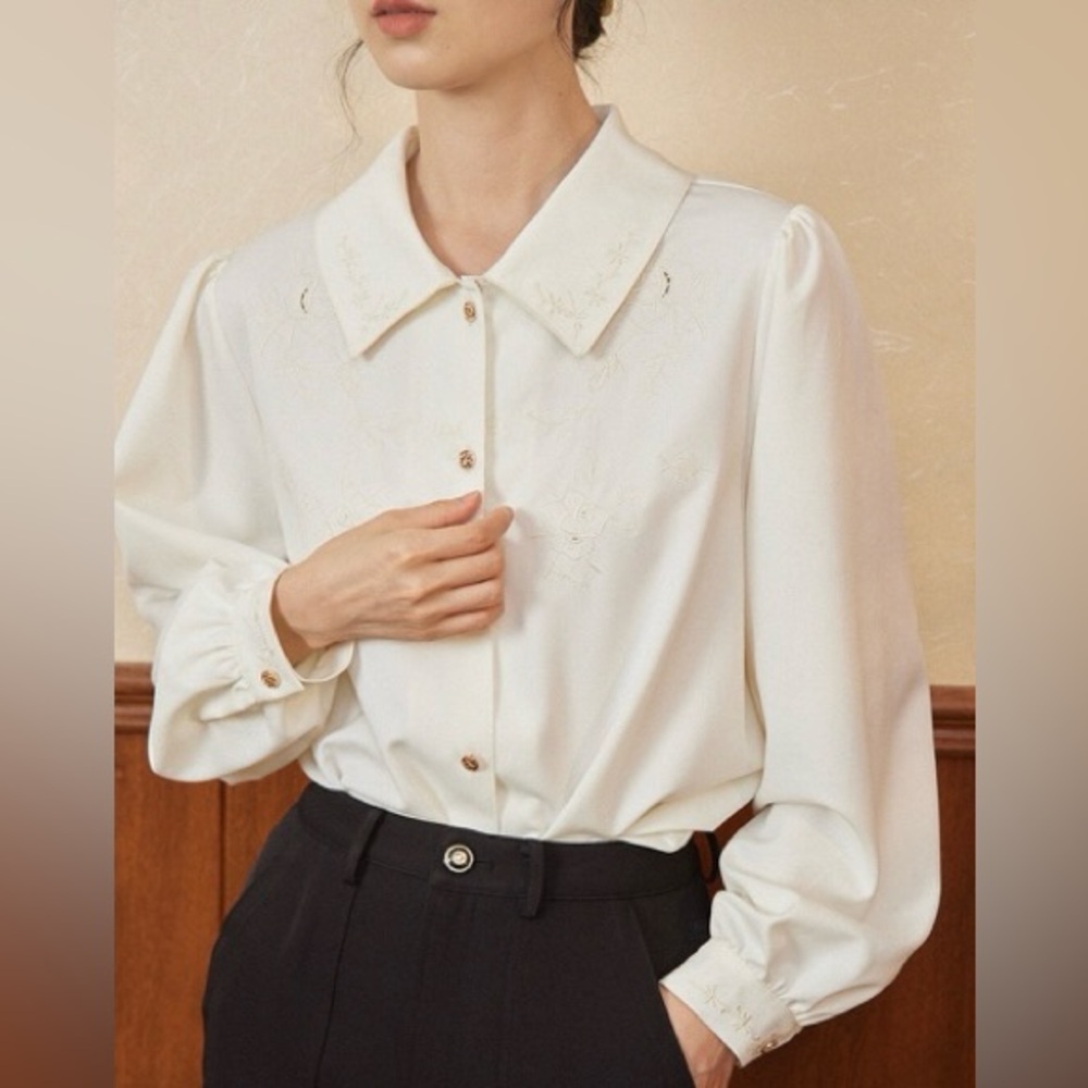 Simple Retro 40s Style Puff Sleeve Blouse Size Medium